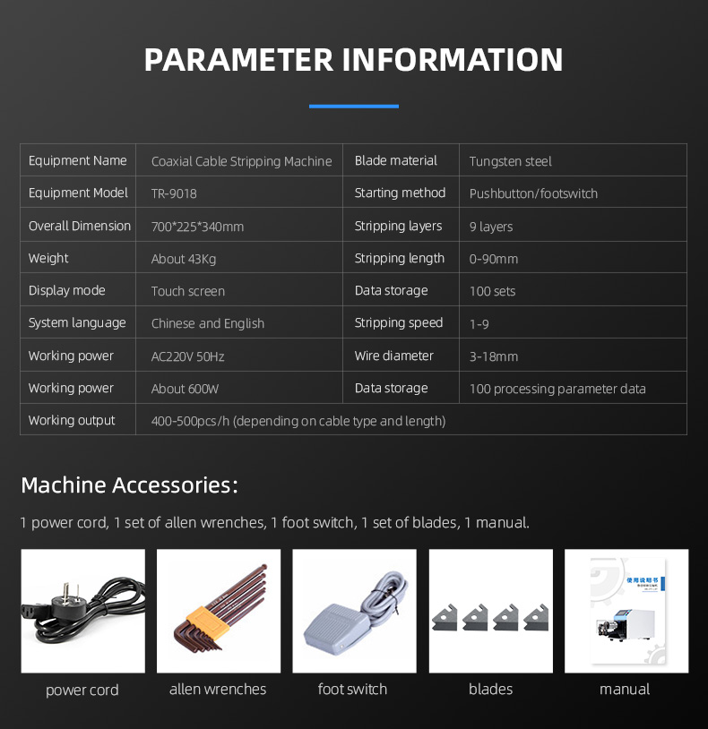 TR-9018 Semi-Auto 9 Layers 3-18mm Diameter Coaxial Wire Stripping Machine — detail 4