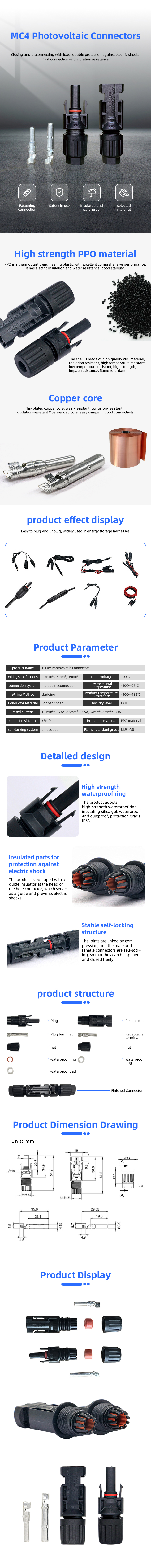 TR-PC01 High Quality 1000W MC4 Photovoltaic Connector — detail 1