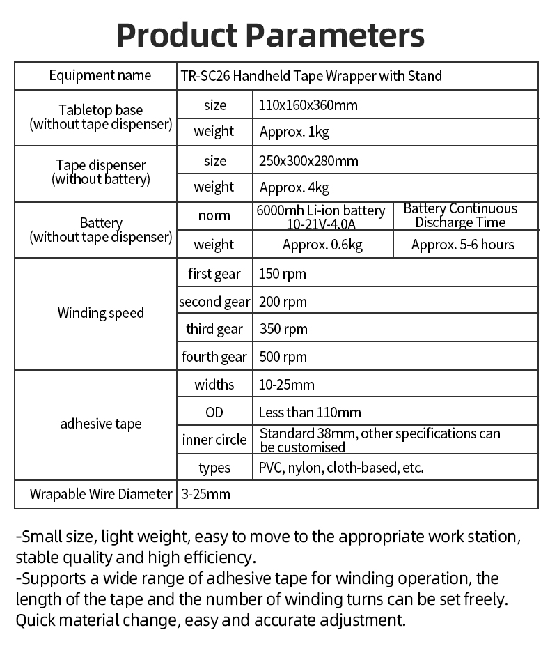 TR-SC26 Semi-auto Rechargeable Lithium Battery Electric Handheld Tape Wrapping Machine With Fixed Base For Wire Harness — detail 4