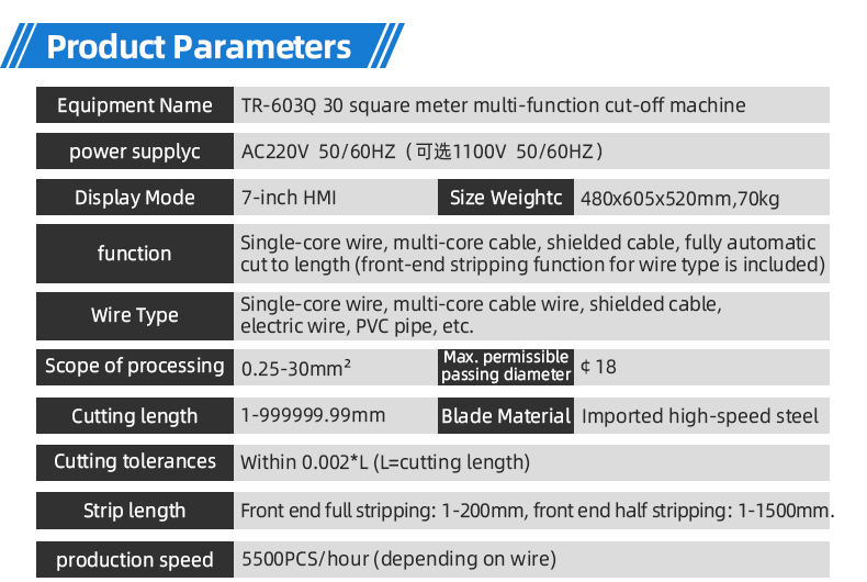 TR-603Q 30 Mm² Fixed-length Cut-off + Front-end Stripper (Wire Diameter Range:0.25-30mm²) — detail 4